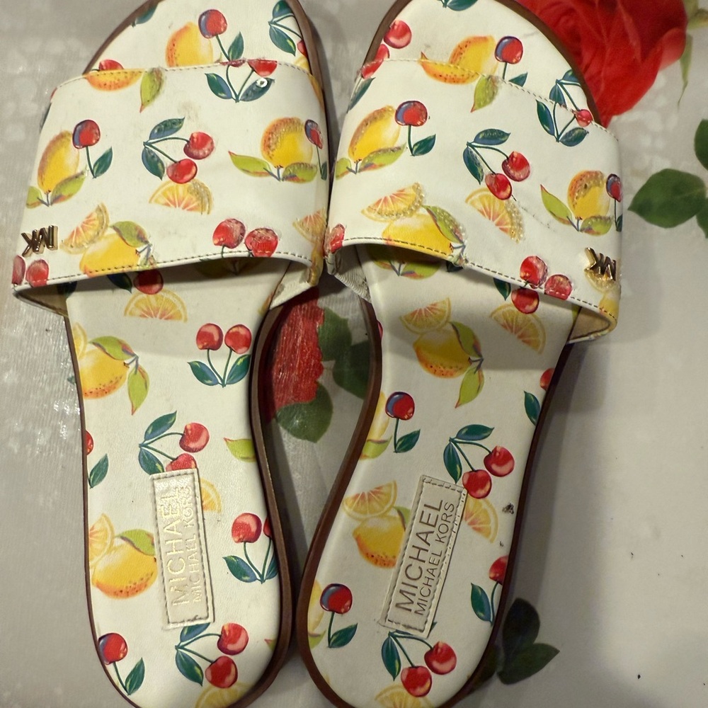 Michael Kors White Sandals with Fruit Print